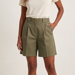 Tailored Olive Green High-Waist Bermuda Shorts #223